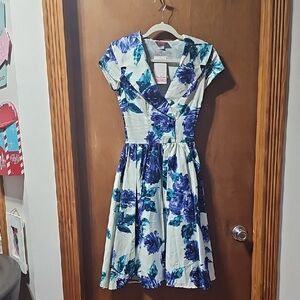 Pinup Couture Blue and White Floral Swing Dress Brand New With Tags